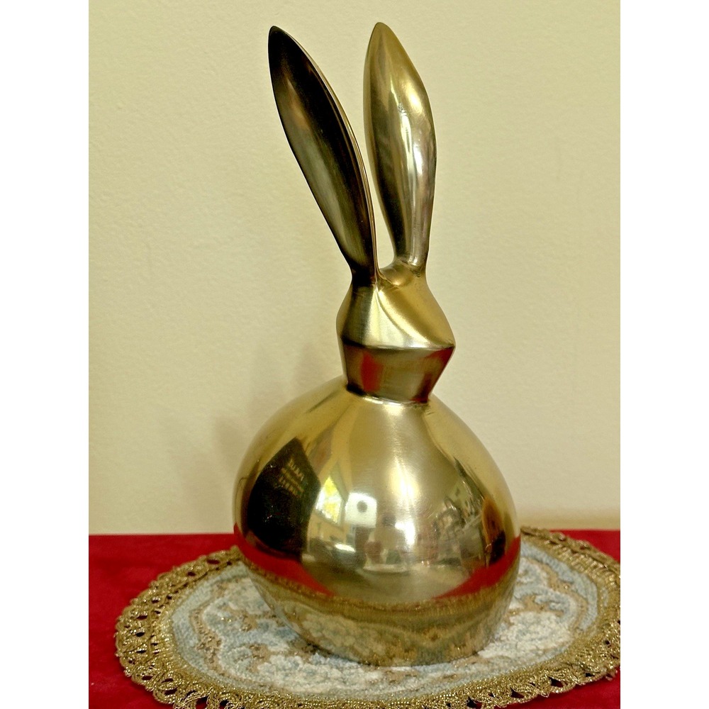 Vintage Solid Brass Bunny Rabbit 8 1/4" Figurine Paperweight